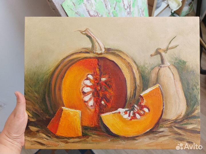Картина Тыквы осенний натюрморт живопись в подарок