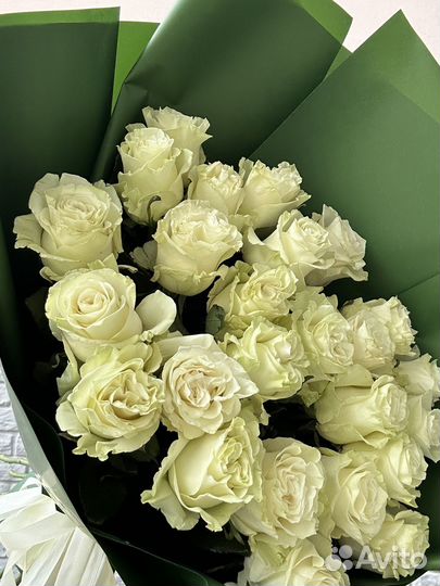 25 белых эквадорских роз