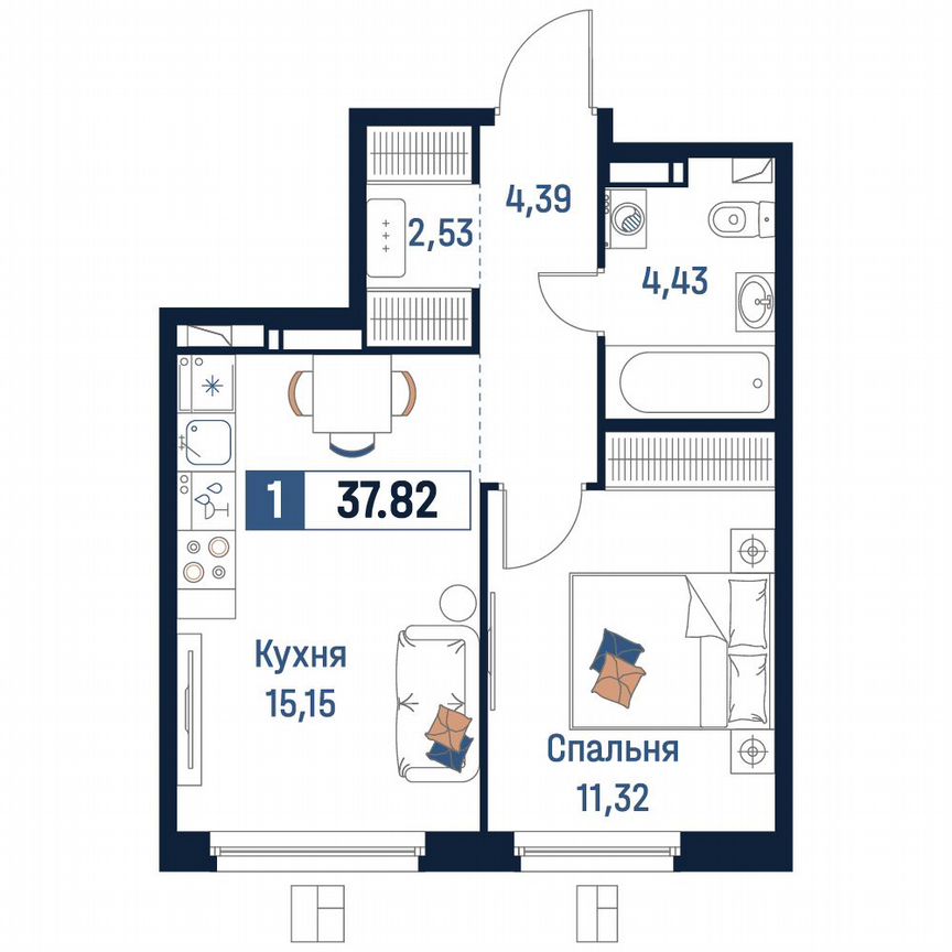 1-к. квартира, 37,8 м², 9/18 эт.