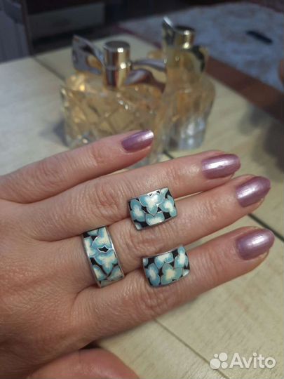 Серебряный комплект с лазурной эмалью