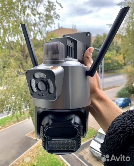 Уличная Wi-Fi видеокамера два объектива с мигалкой