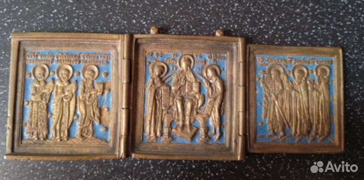 Икона Складень тройной Христос с предстоящими. 19в