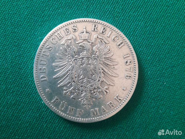 5 марок 1876 года А Вильгельм, серебро, оригинал