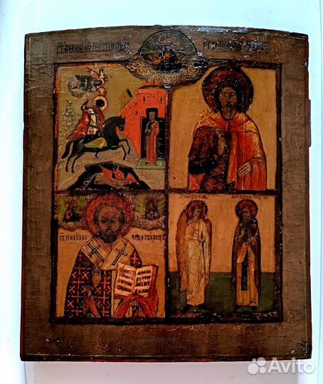 Икона Святые Георгий Победоносец, Никита, Николай