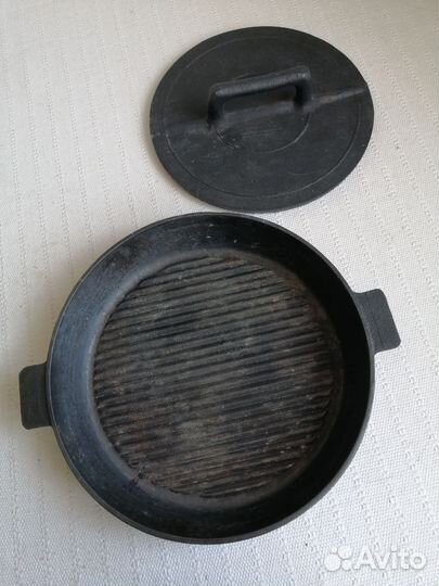 Чугунная сковорода гриль с прессом СССР