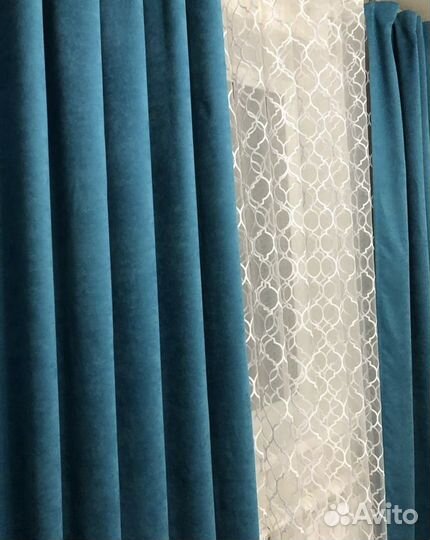 Шторы готовые бирюзовые, новые