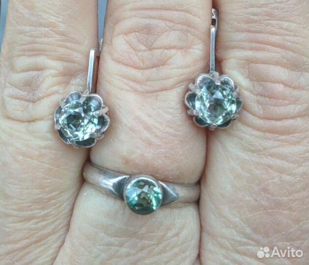 Кольцо и серьги с александритами серебро 875