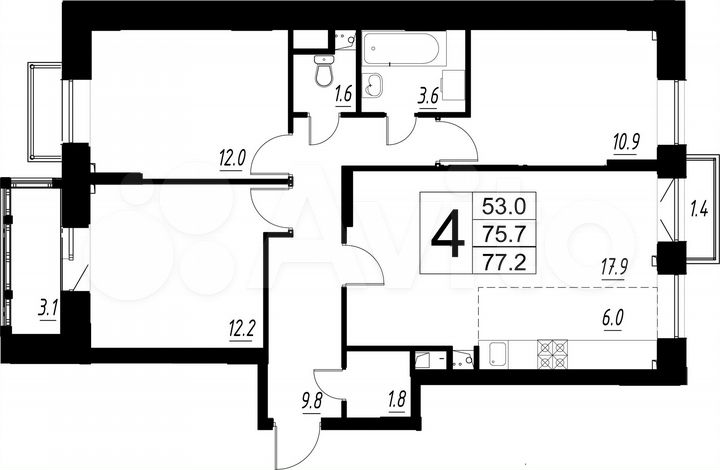 4-к. квартира, 75,7 м², 4/8 эт.