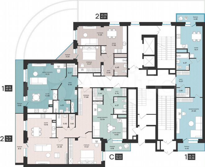 2-к. квартира, 47 м², 2/13 эт.