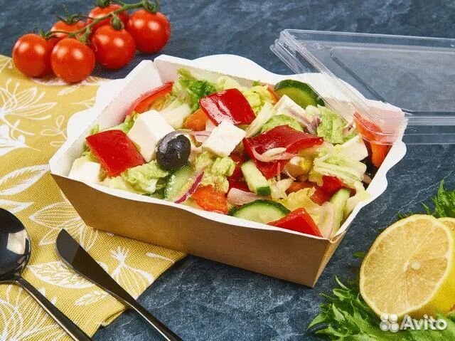 Упаковка салатник крафтовый картон с крышкой пэт