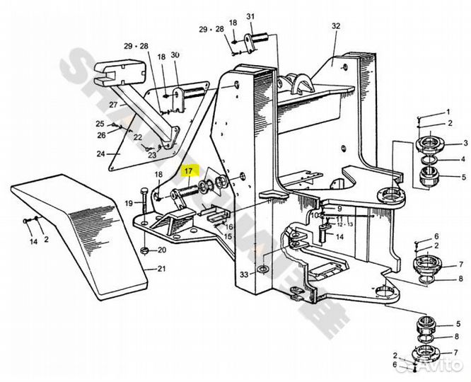 Палец крепления цилиндра подъема стрелы к раме DG9