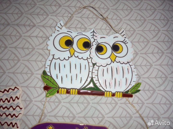 Панно керам Рыба Совы Коты Ёжик