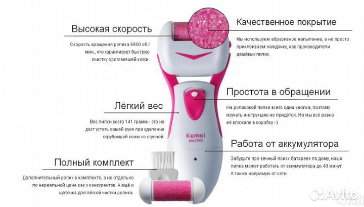 Пилка для пяток Kemei KM-2502 + сменный ролик