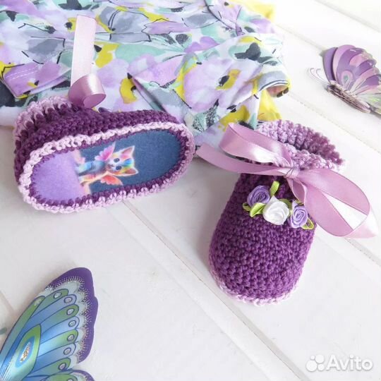 Пинетки вязанные для девочек 9,5 см (0-3 мес)