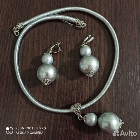 Колье и серьги хлопковый жемчуг