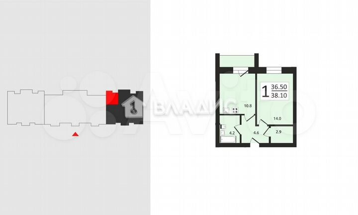 1-к. квартира, 38,1 м², 2/9 эт.