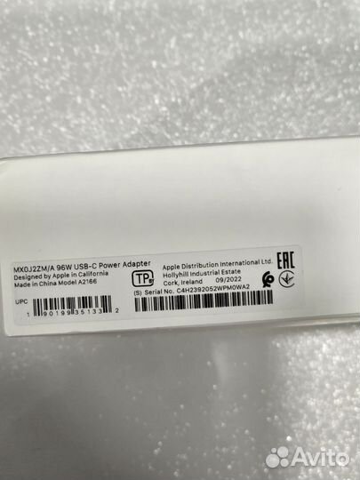 Адаптер питания Apple A2166 USB-C, 96Вт,mx0j2zm/a