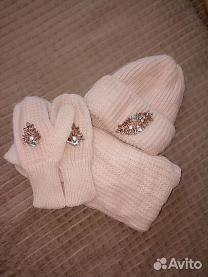 Комплект женский шапка снуд и рукавицы