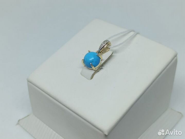 Золотая подвеска С камнями бирюза 585* (центр)