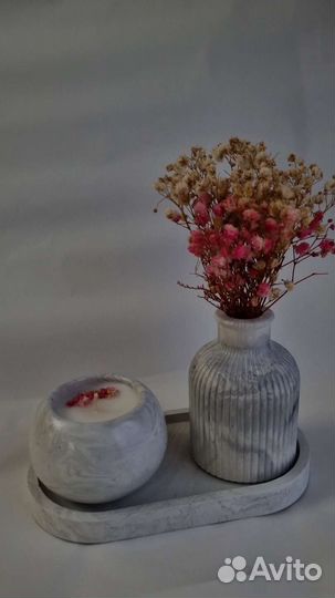 Набор: ваза, свеча в кашпо, поднос