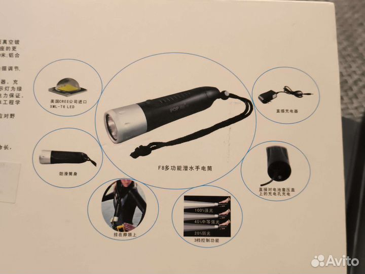 Подводный фонарь poplite f8 на xml t6