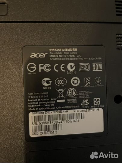 Ноутбук Acer travelmate 5360