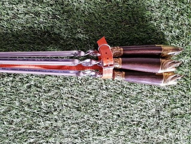 Набор шампуров Акулы объёмная рукоять в кожаном ко