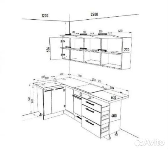 Угловая кухня Оазис 1,2х2,2 м,лдсп