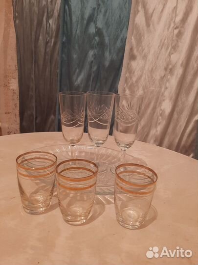 Набор из 6 рюмок и стеклянного блюда.б/у