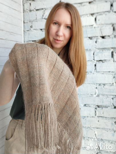 Шарф вязаный ручная работа бежевый