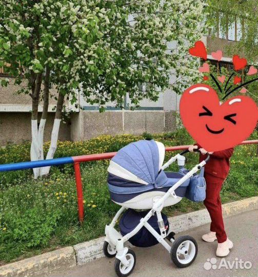 Коляска Adamex Barletta 2в1 в джинсовом стиле