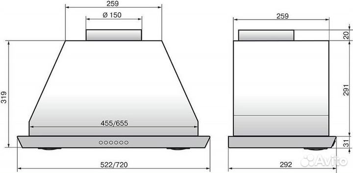 Вытяжка встраиваемая Elikor S4 72Н-700-Э4Д нержав