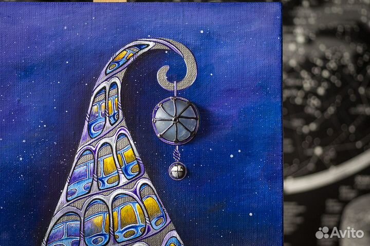 Картина кот в шляпе акрилом ручной работы 