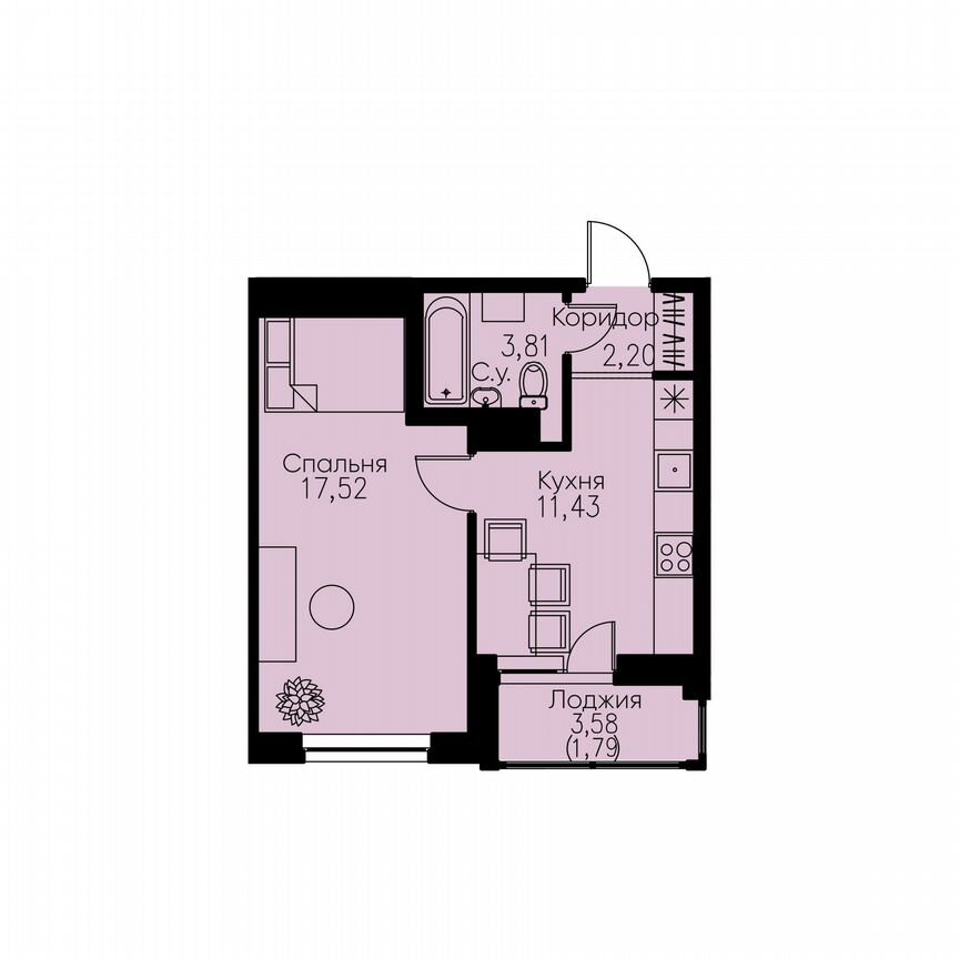1-к. квартира, 36,8 м², 2/12 эт.