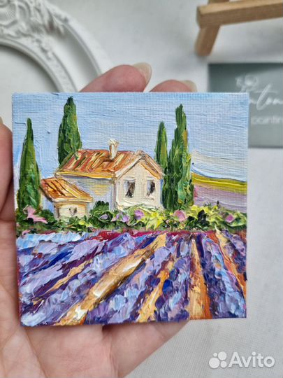 Картина магнитик Картина маслом пейзаж Лаванда