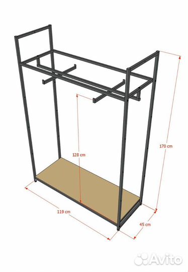 Стеллаж для одежды в стиле Лофт A17120-01-чб (170х