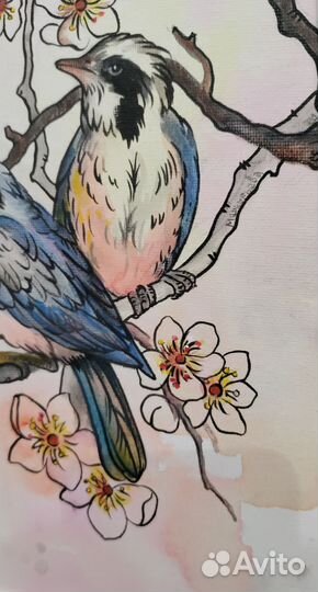 Интерьерная картина птицы цветы