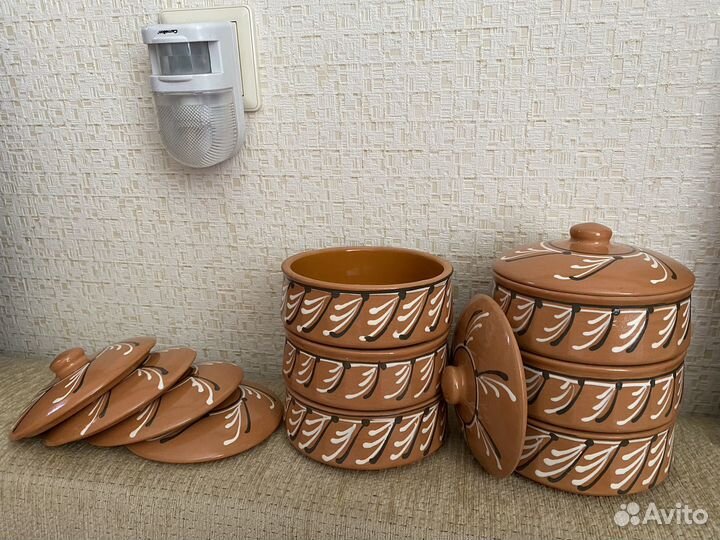 Горшок керамика 6шт.для горячего и доска для подач
