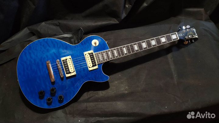 Реплика Gibson Les Paul Standard синий огненный