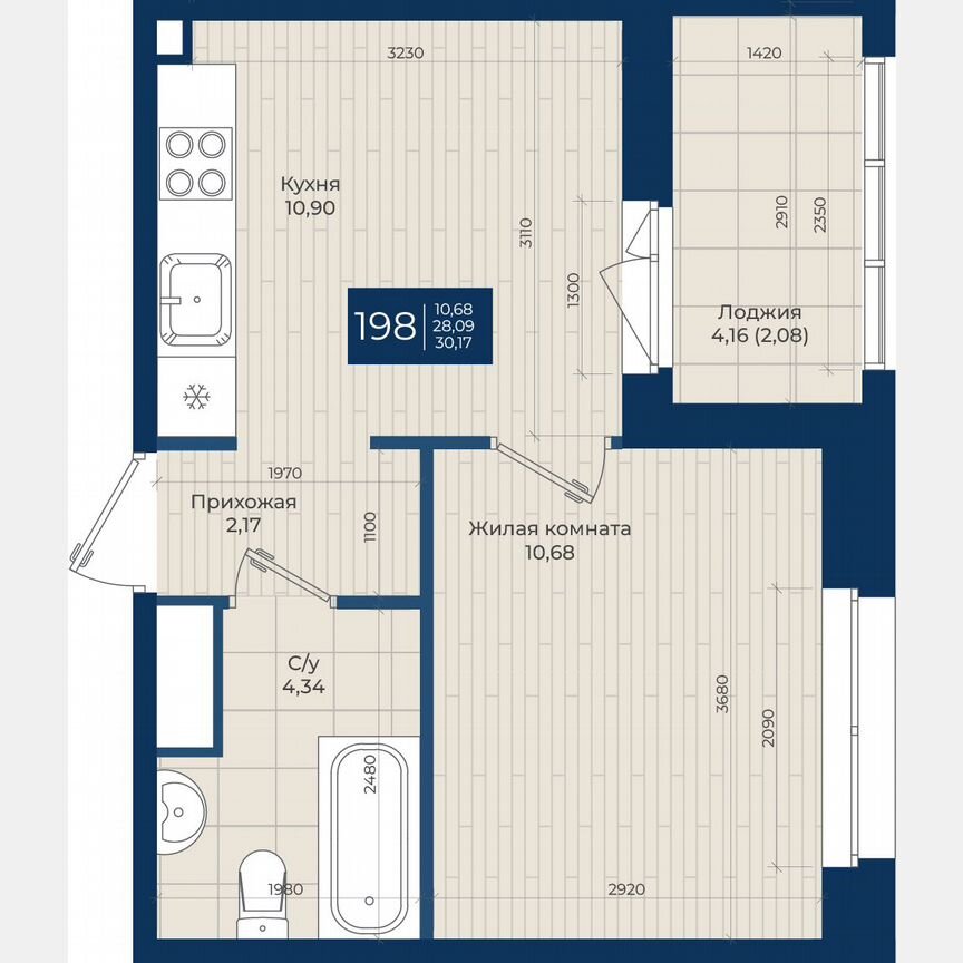 1-к. квартира, 30,2 м², 5/12 эт.