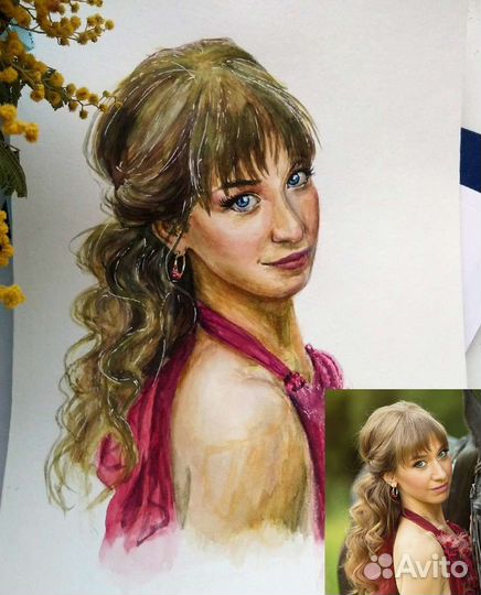 Портрет акварелью, акрилом по фото на заказ
