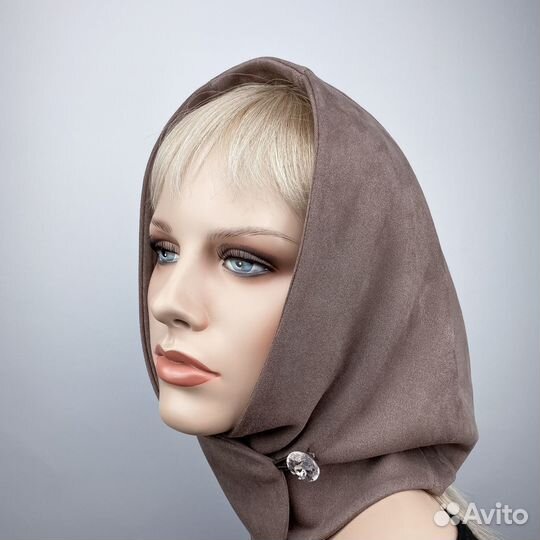 Капюшон трикотажный экозамша. Какао