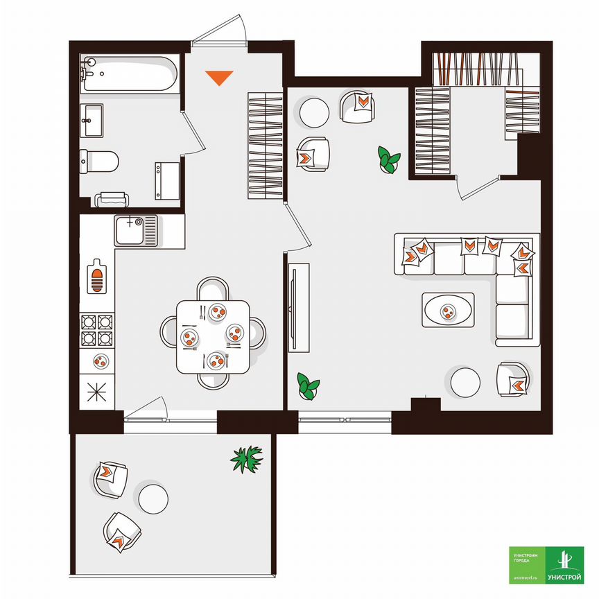 1-к. квартира, 48,7 м², 1/5 эт.