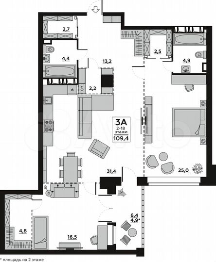 3-к. квартира, 109,2 м², 10/18 эт.