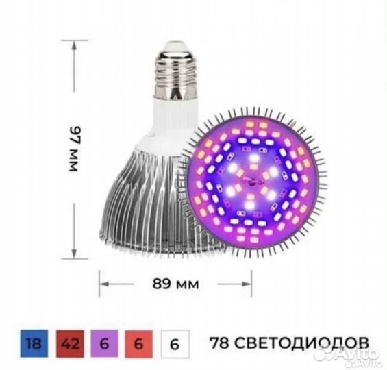 Фитолампа полный спектр 28w 50w