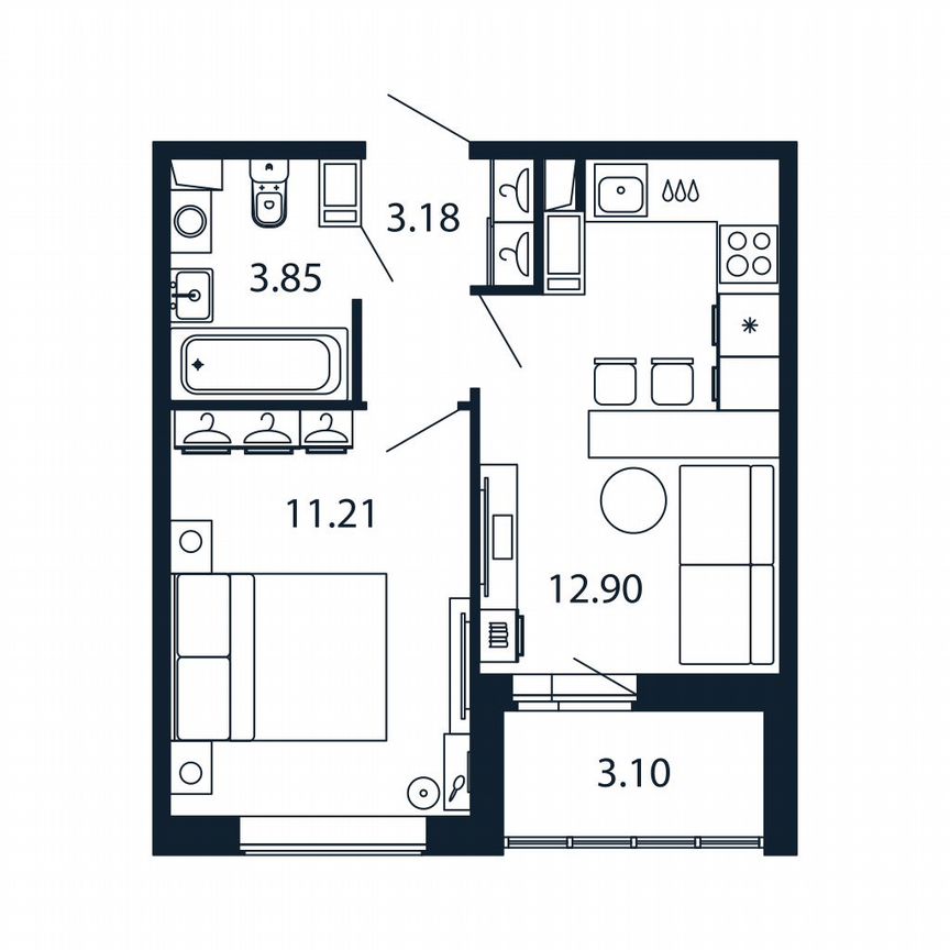 1-к. квартира, 30,4 м², 12/12 эт.