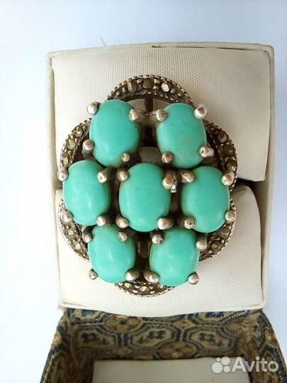 Винтажное кольцо с марказитами и бирюзой