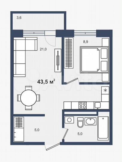 2-к. квартира, 43,5 м², 2/3 эт.