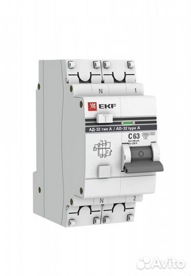 Дифференциальный автомат EKF ад-32 1P+N 63А/100А
