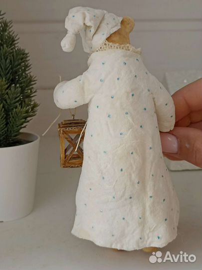 Мишка с фонариком, ватная ёлочная игрушка